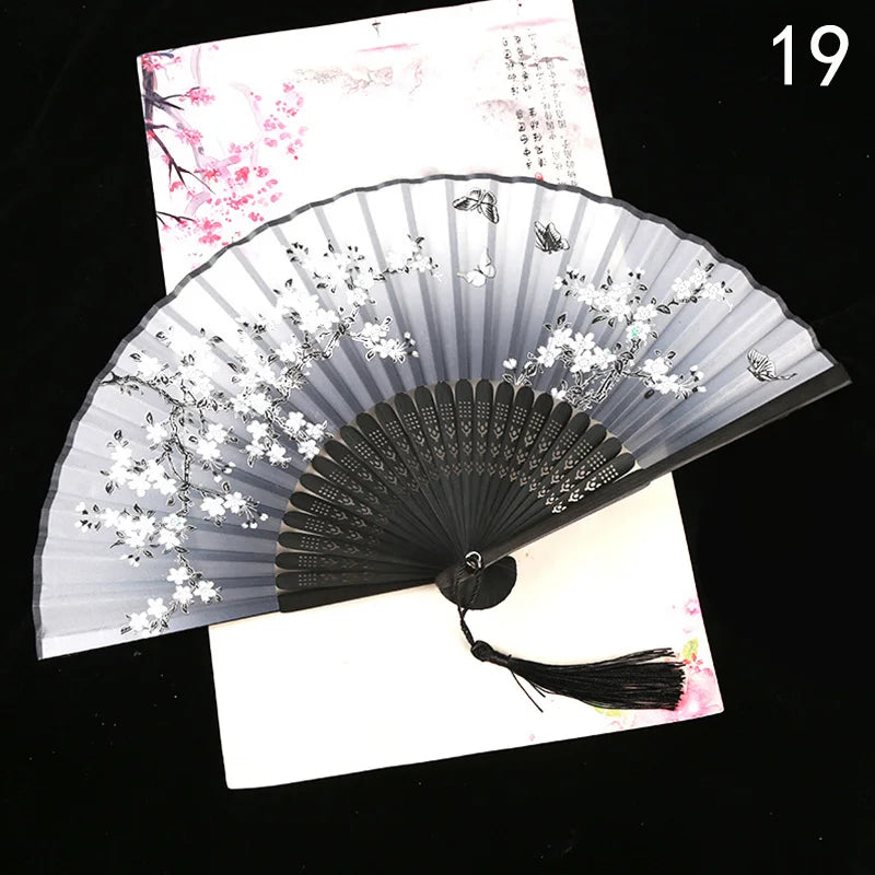 Éventail Pliant Vintage Style Chinois en Soie et Bambou