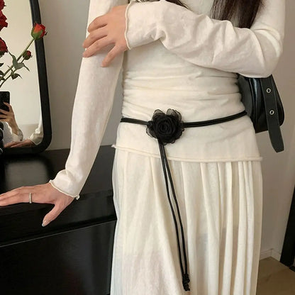 Ceinture Fine Style Kimono en Faux Cuir pour Femme