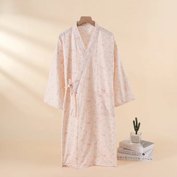 Kimono Chemise de Nuit Longue en Coton - Motif Fleuri