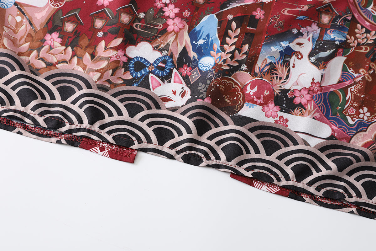 Kimono Court Léger Motif Japonais - Style Asiatique