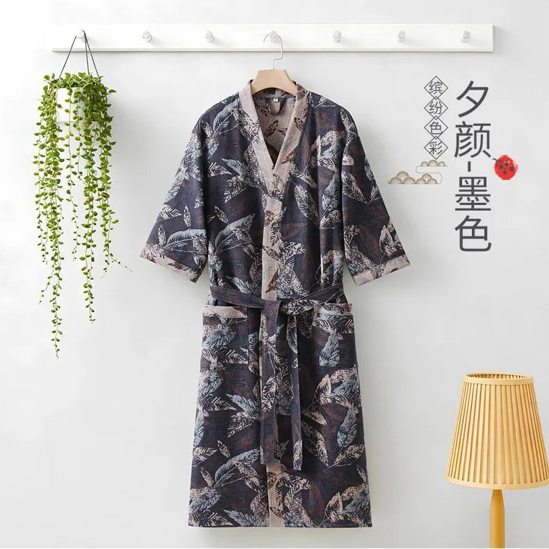 Kimono Mi-long Imprimé en Coton pour Femme