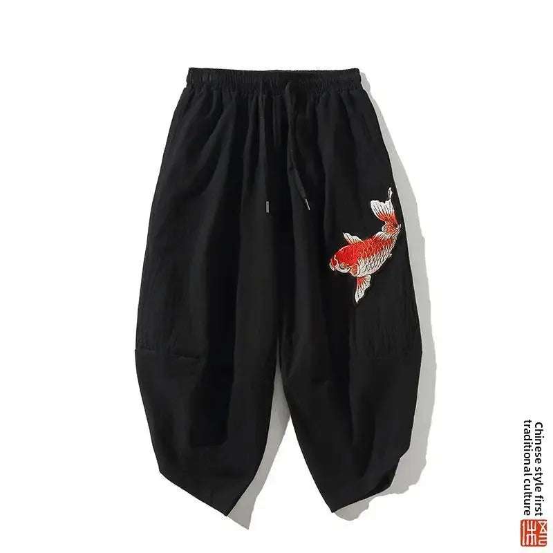 Pantalon court d'été ample en lin pour homme - style chinois