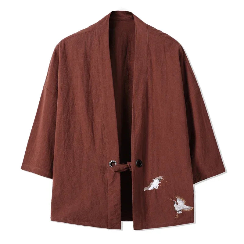 Kimono Court Homme Casual en Coton et Lin