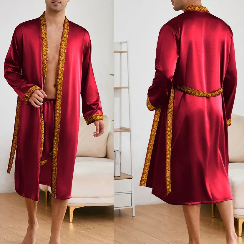 Kimono Mi-long Homme en Satin Doux et Confortable