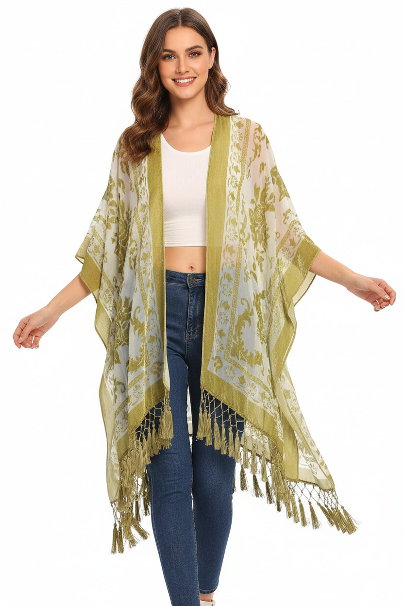 Kimono Court Fleuri Femme – Velours à Motifs Floraux