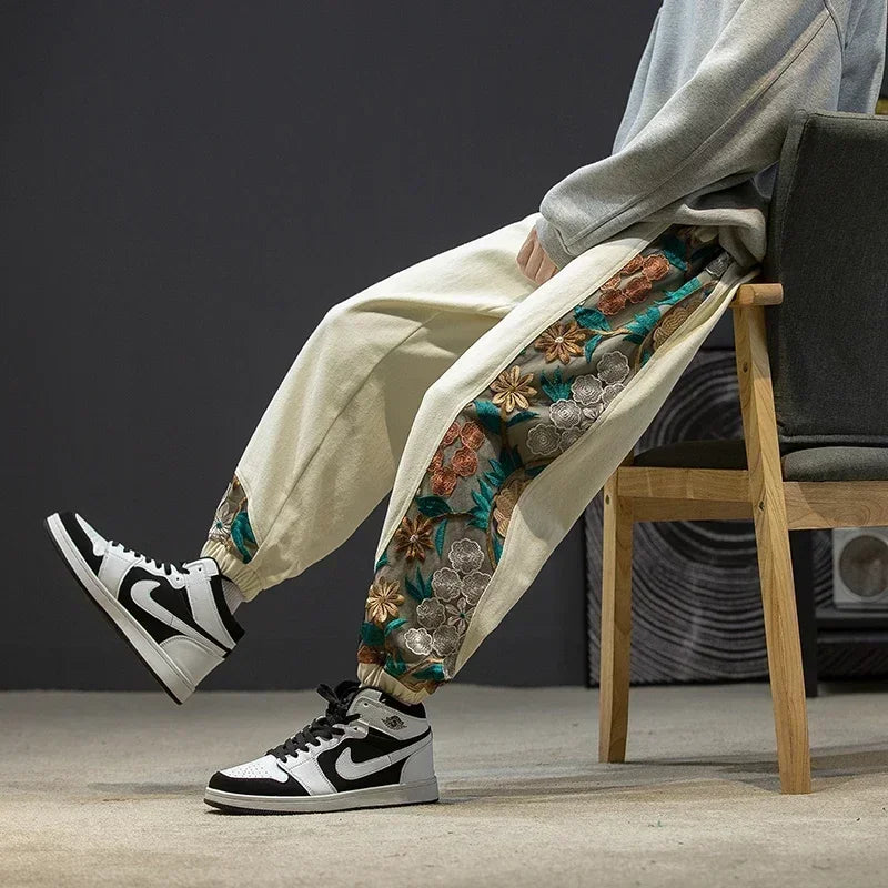 Pantalon Homme Large en Coton, Taille Élastique, Style Casual