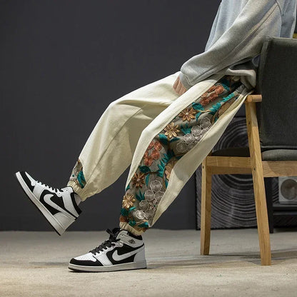 Pantalon Homme Large en Coton, Taille Élastique, Style Casual