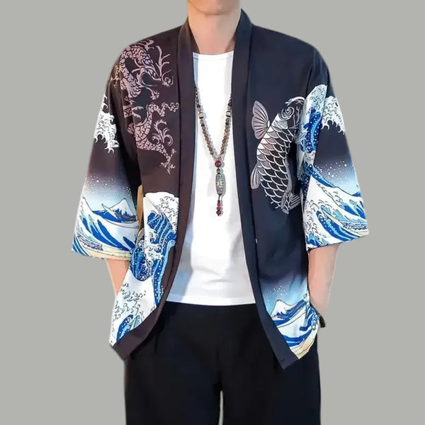 Kimono Court Homme Style Japonais Traditionnel Léger