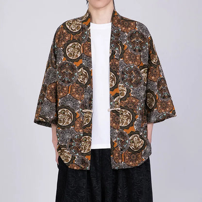 Kimono Court Homme Coton Lin Style Asiatique Traditionnel