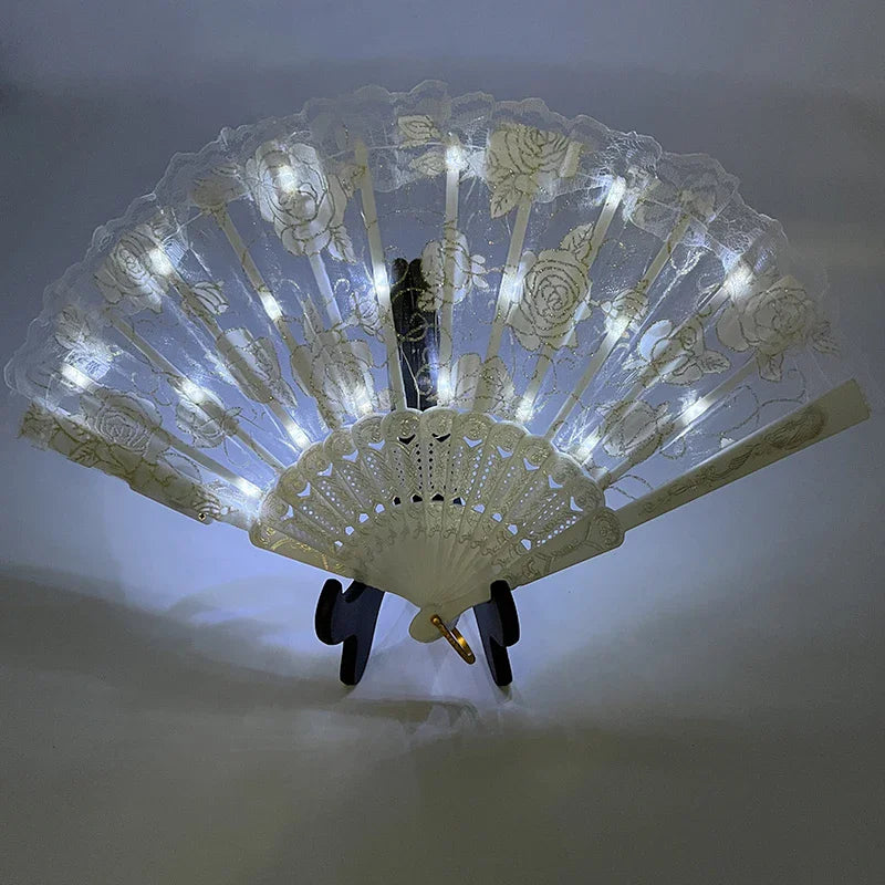 Éventail Pliant Vintage avec LED - Idéal pour Soirées et Spectacles