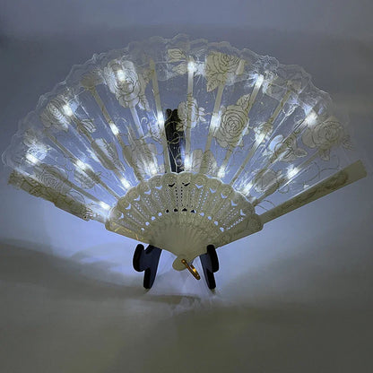 Éventail Pliant Vintage avec LED - Idéal pour Soirées et Spectacles