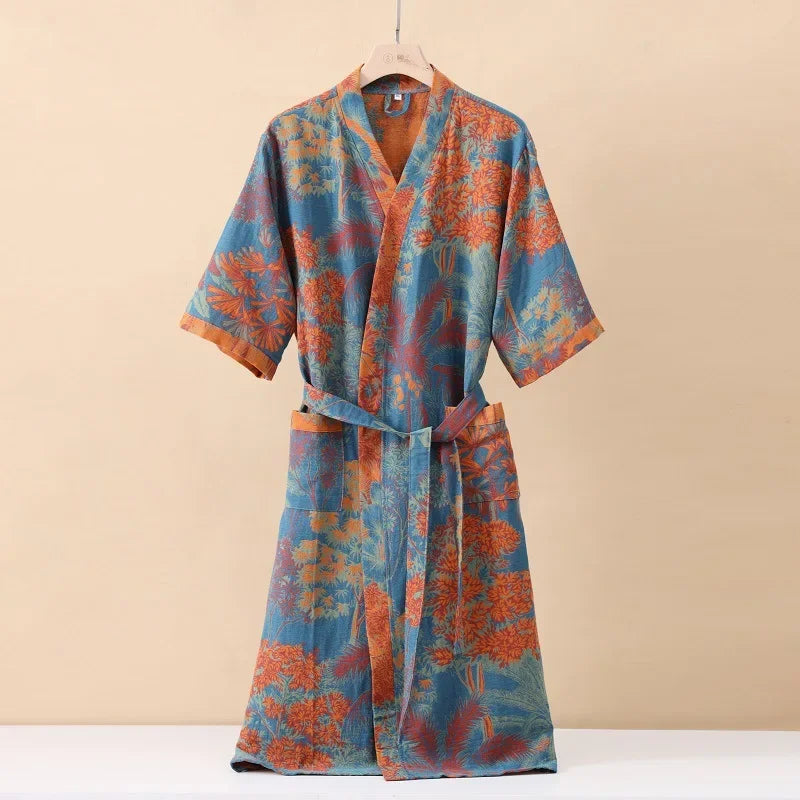 Kimono Mi-long Imprimé en Coton pour Femme