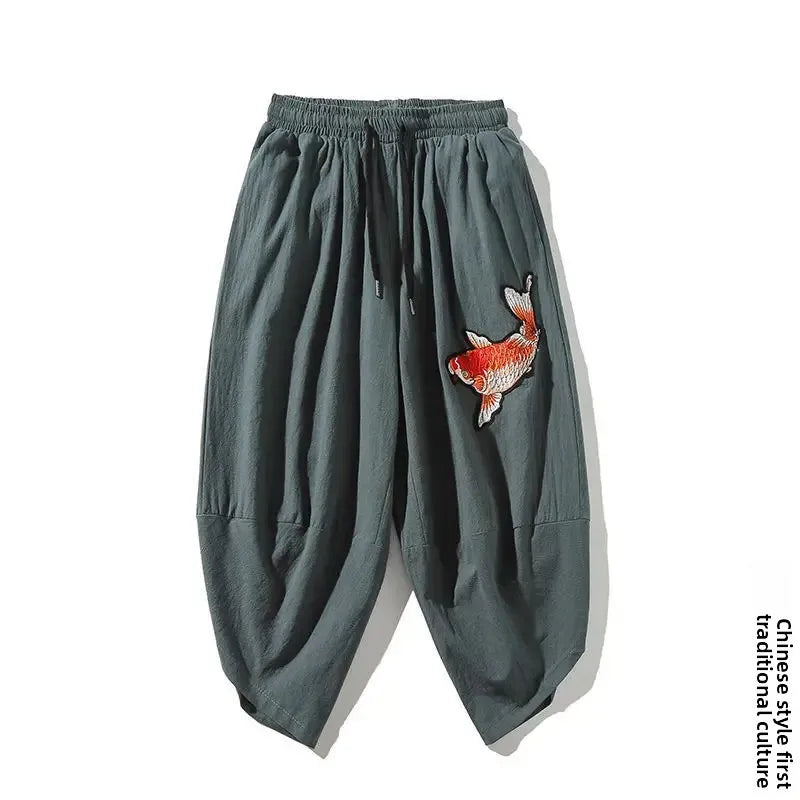 Pantalon court d'été ample en lin pour homme - style chinois