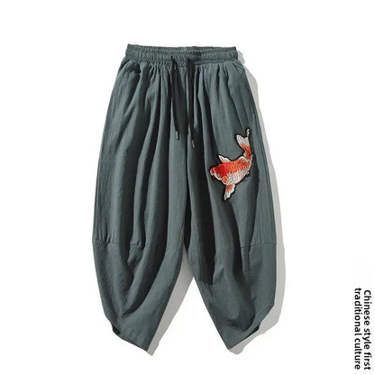 Pantalon court d'été ample en lin pour homme - style chinois