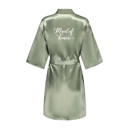 Kimono Mi-long Mariée en Satin Élégant - blanc ou vert