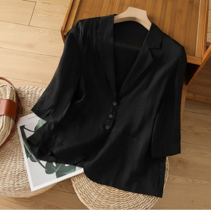 Blazer Femme Uni à Manches Courtes - Style Décontracté