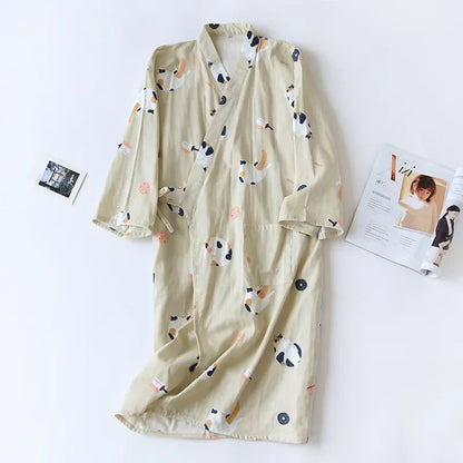 Kimono Chemise de Nuit Femme en Coton Doux Motif Cartoon