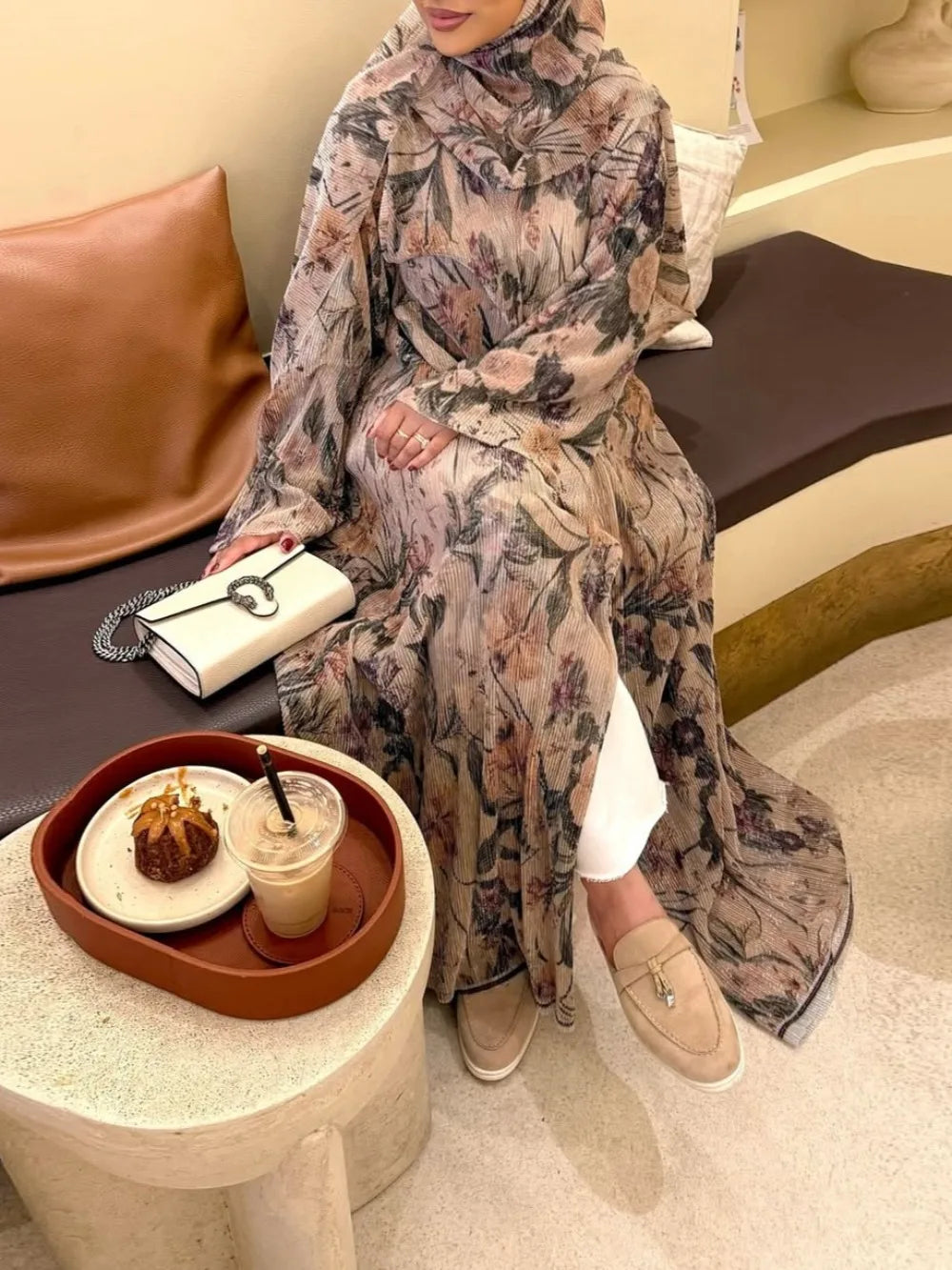 Ensemble Abaya Long et Foulard Femme Style Bohème Chic