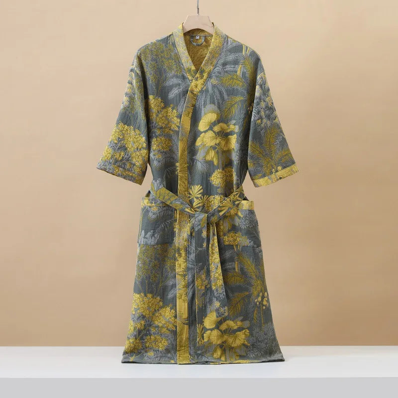 Kimono Mi-long Imprimé en Coton pour Femme