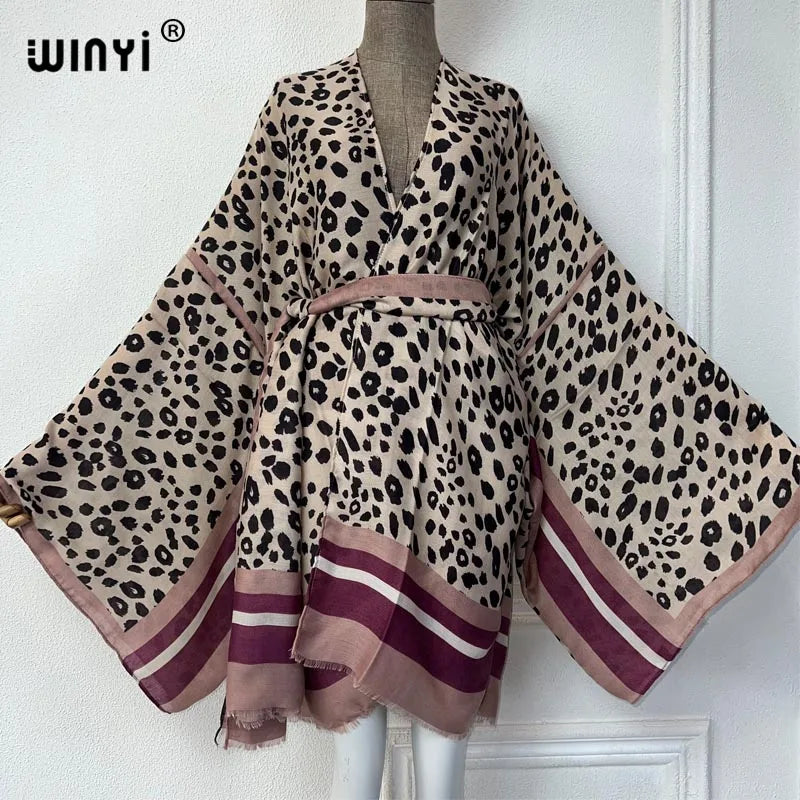 Kimono Mi-long Imprimé Léopard Femme - Style Bohème Chic