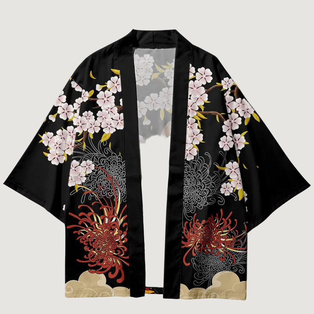 Kimono Court Unisexe Style Japonais avec Motifs Chats