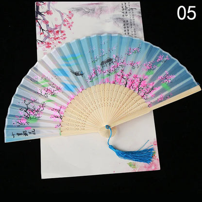Éventail Pliant Vintage Style Chinois en Soie et Bambou