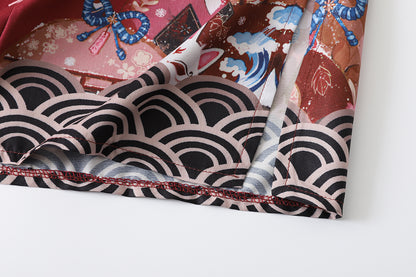 Kimono Court Léger Motif Japonais - Style Asiatique