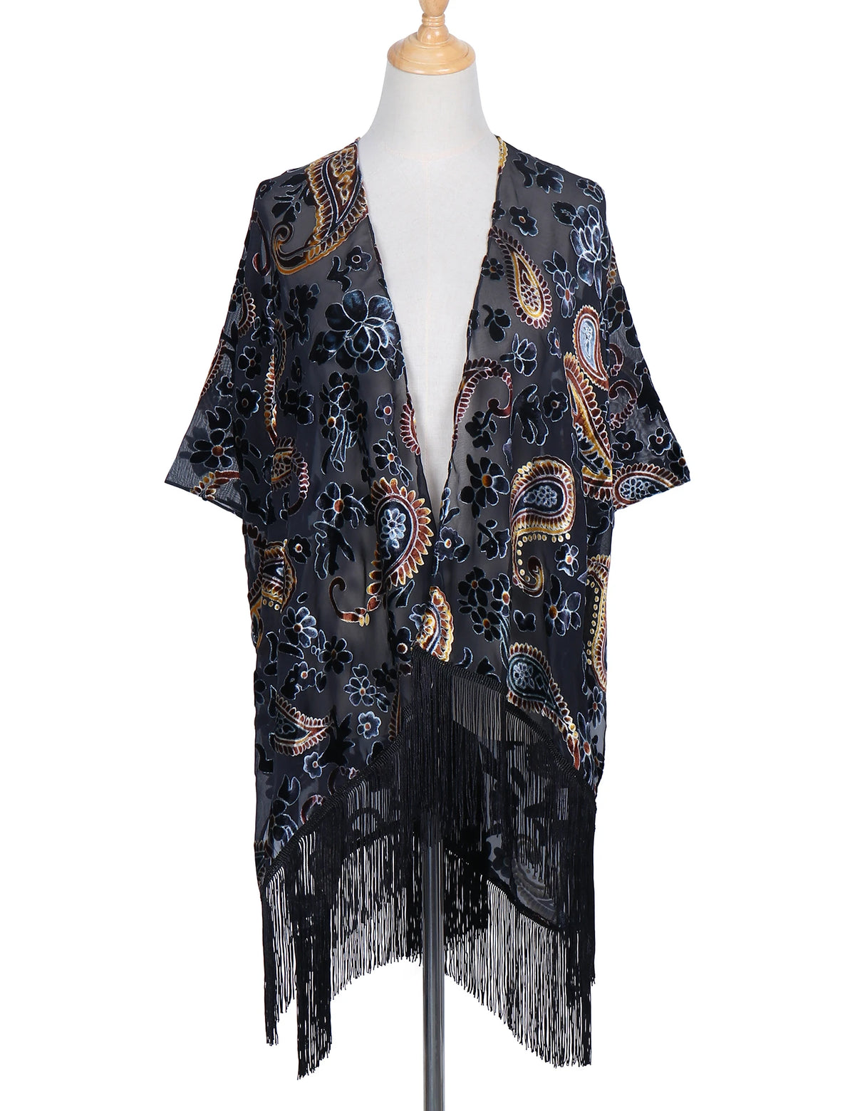 Kimono Court Fleuri en Nylon et Velours pour Femme