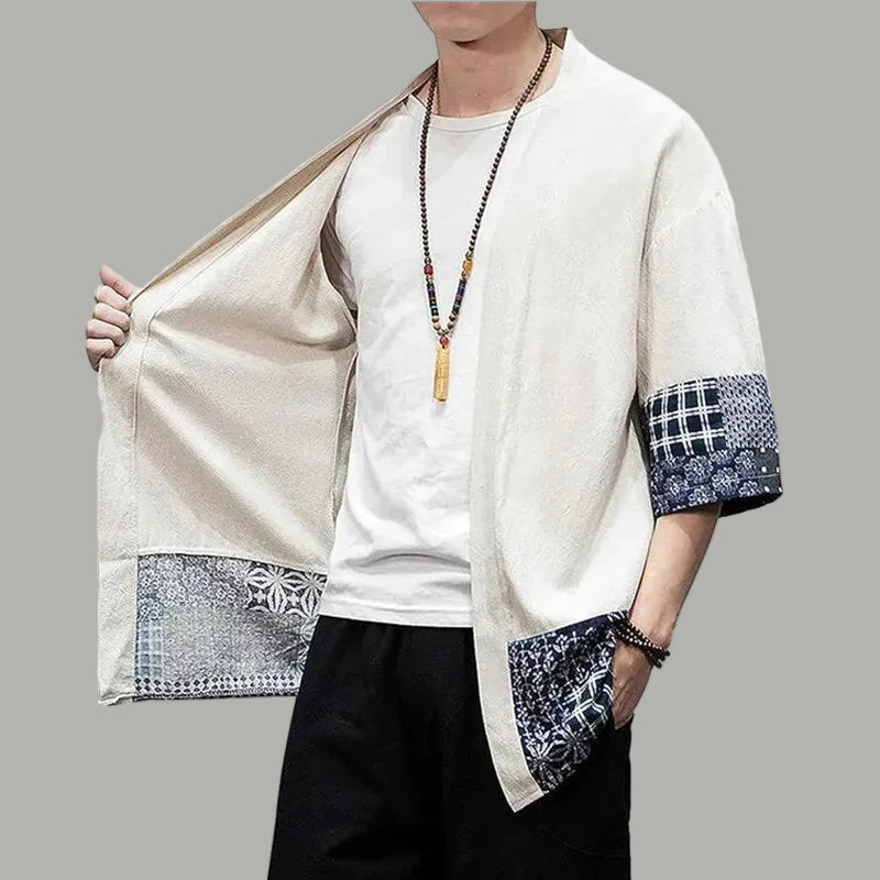 Cardigan Kimono Homme en Coton - Style Traditionnel Asiatique