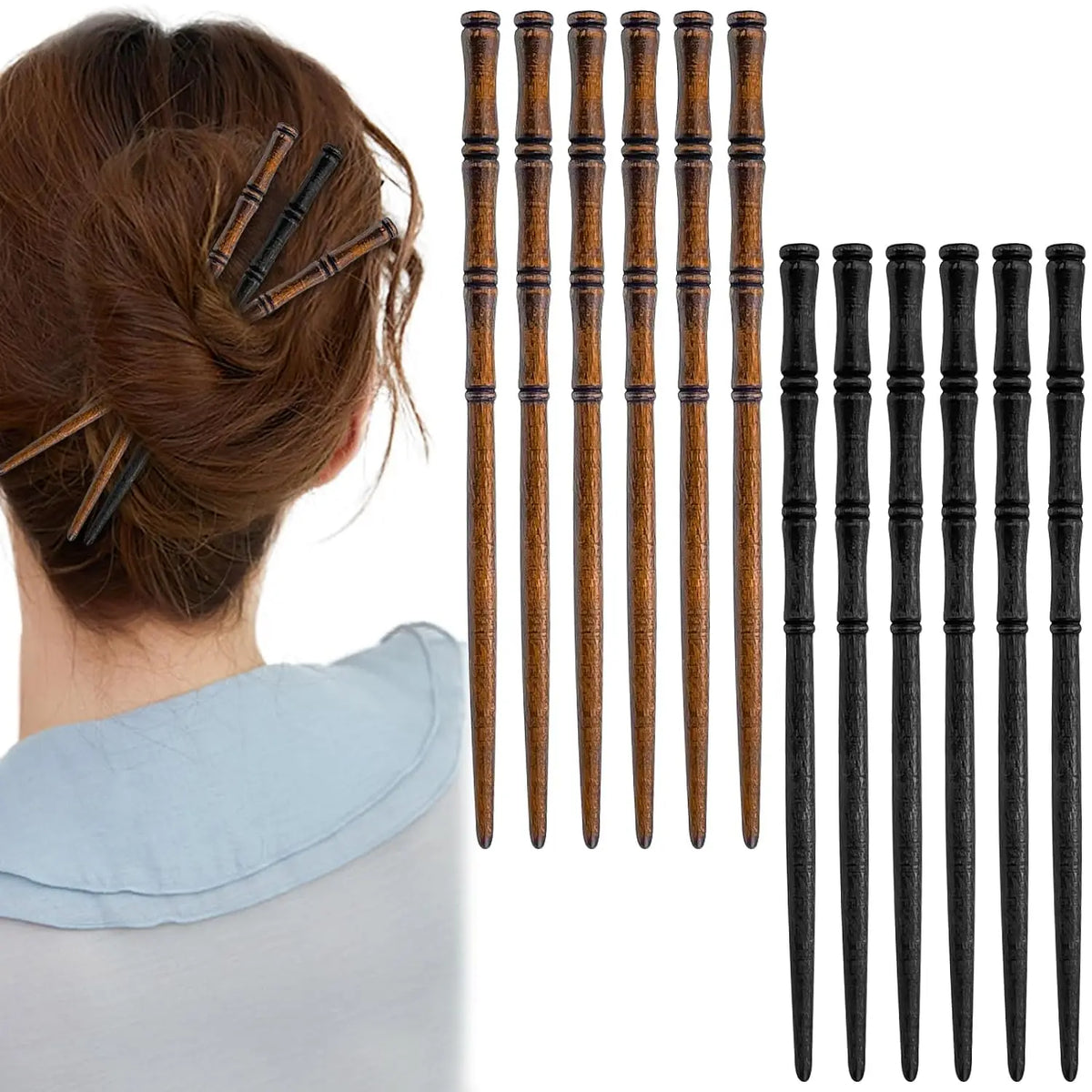 Lot de 12 Barrettes à Cheveux en Bois Naturel pour Femme