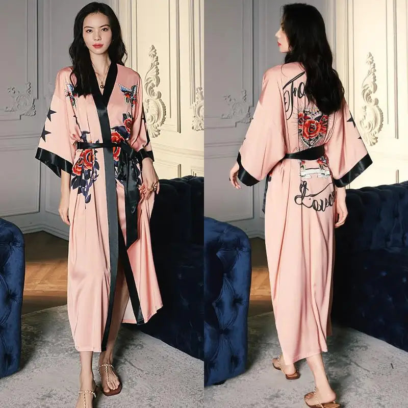 Kimono Long Fleuri en Satin