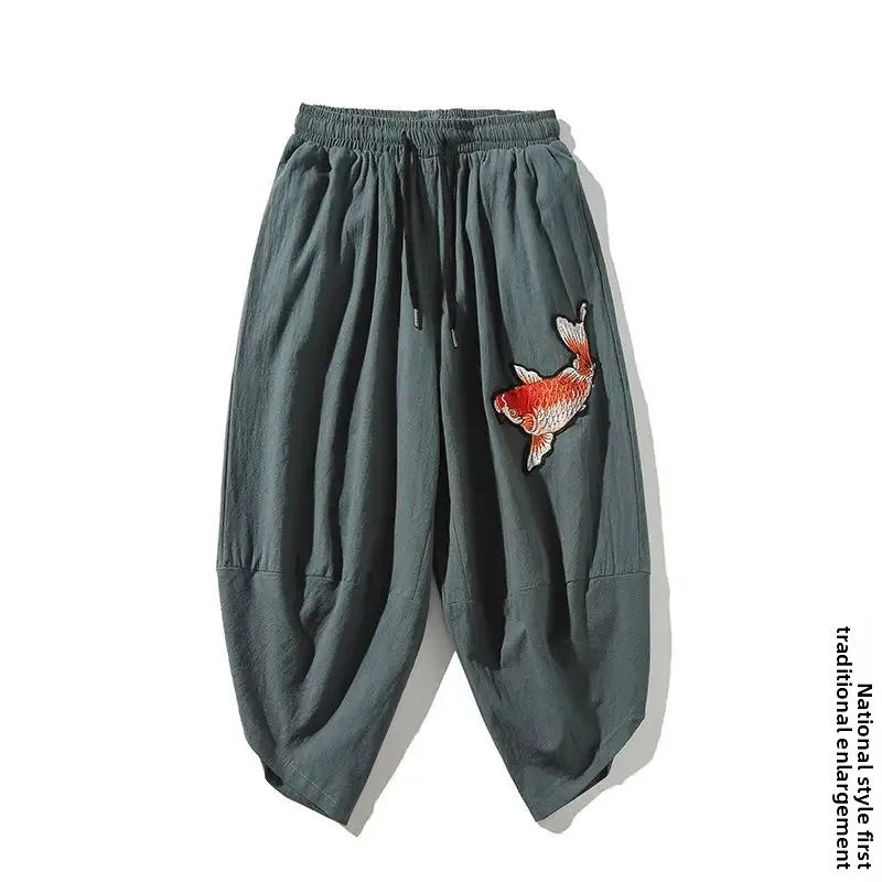 Pantalon court d'été ample en lin pour homme - style chinois