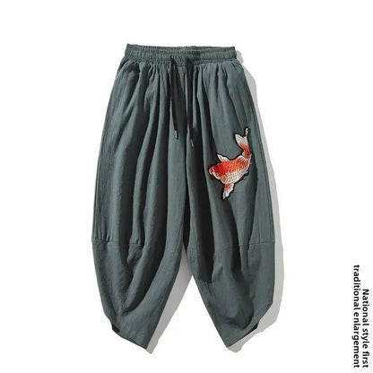 Pantalon court d'été ample en lin pour homme - style chinois