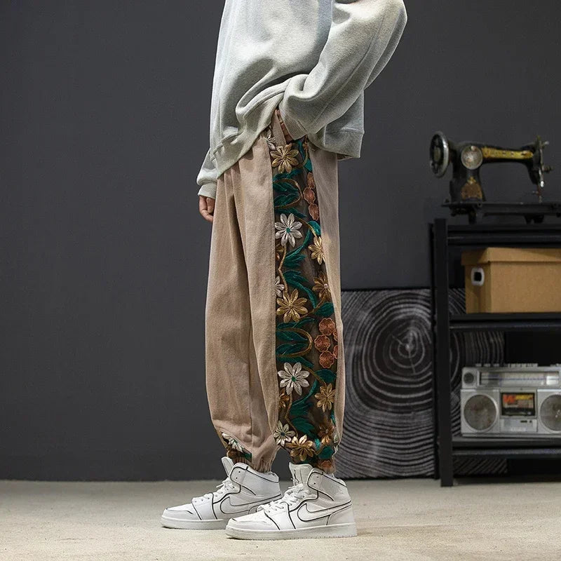 Pantalon Homme Large en Coton, Taille Élastique, Style Casual