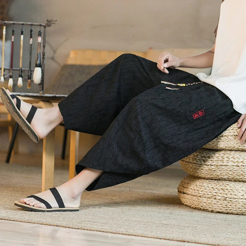 Pantalon Harem Homme en Coton et Lin - Style Chinois Traditionnel