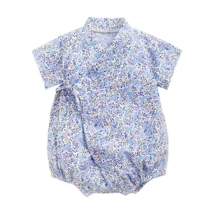 Barboteuse Bébé Fille Fleurie Manches Courtes en Coton - Été