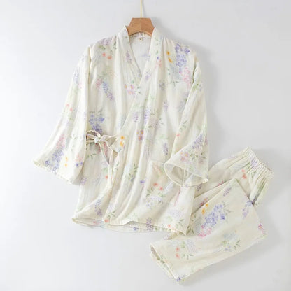 Pyjama Femme en Coton à Manches Courtes et Motif Floral