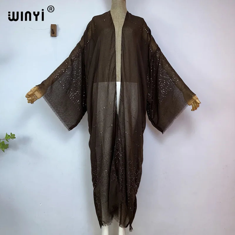 Kimono Long Bohème Imprimé pour Femme - Style Léger et Transparent