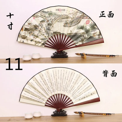 Éventail Pliant Chinois en Bambou et Soie - Style Ancien