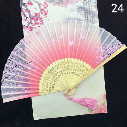 Éventail Pliant Vintage Style Chinois en Soie et Bambou