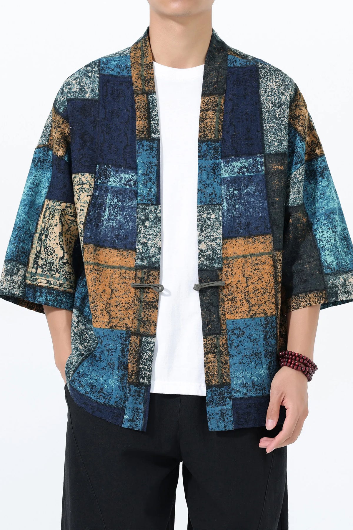 Kimono Court Homme en Coton et Lin - Style Asiatique Traditionnel