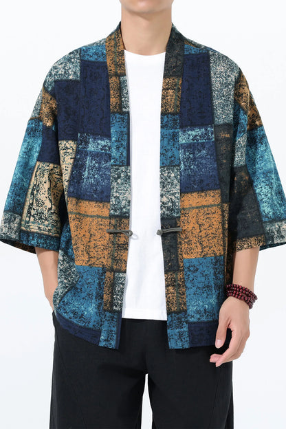 Kimono Court Homme en Coton et Lin - Style Asiatique Traditionnel