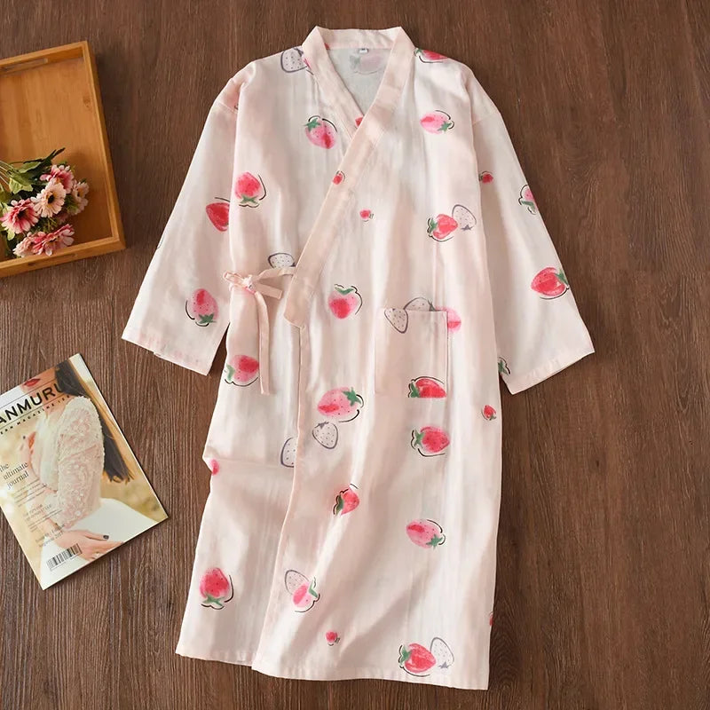 Kimono Chemise de Nuit Femme Coton Léger Printemps