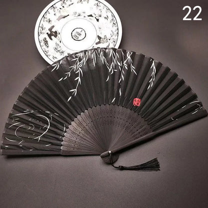 Éventail Pliant Vintage Style Chinois en Soie et Bambou