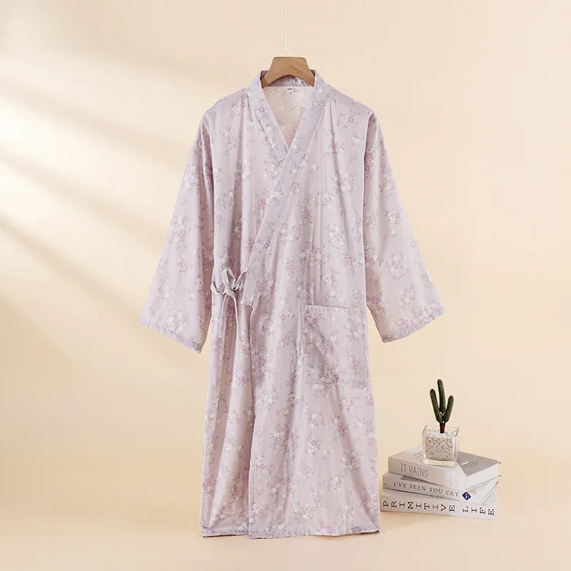 Kimono Chemise de Nuit en Coton Fleuri