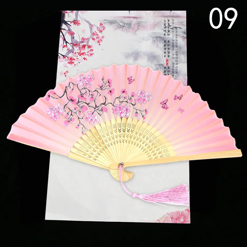 Éventail Pliant Vintage Style Chinois en Soie et Bambou