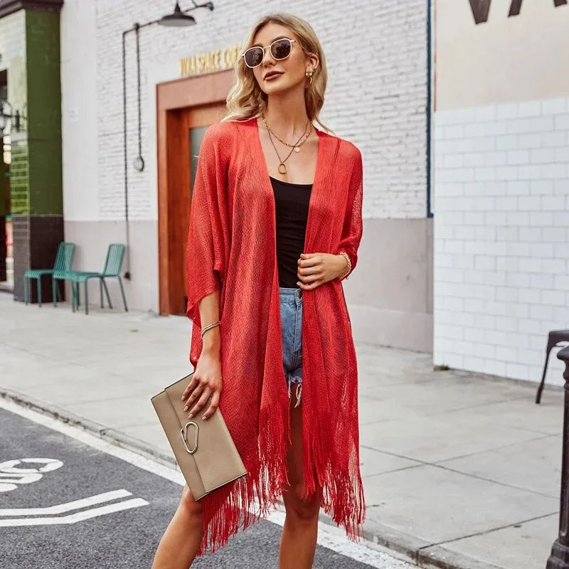 Kimono Long Femme Plage Léger et Transparent - Style Bohème Chic