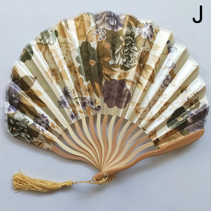 Éventail Vintage Pliant en Soie et Bambou - Style Traditionnel