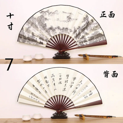 Éventail Pliant Chinois en Bambou et Soie - Style Ancien