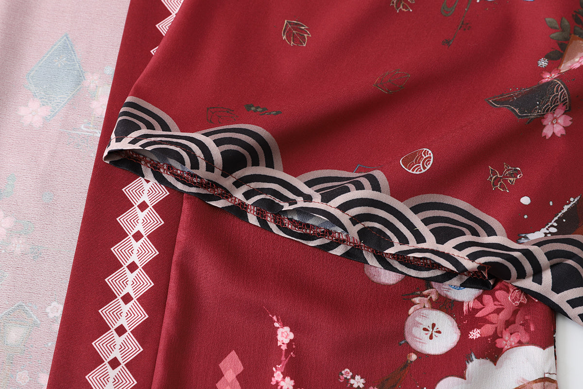 Kimono Court Léger Motif Japonais - Style Asiatique